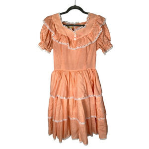 Vintage 1950's Jeri Bee 4 Gingham Square Dancing Dress Western Prairie Orange